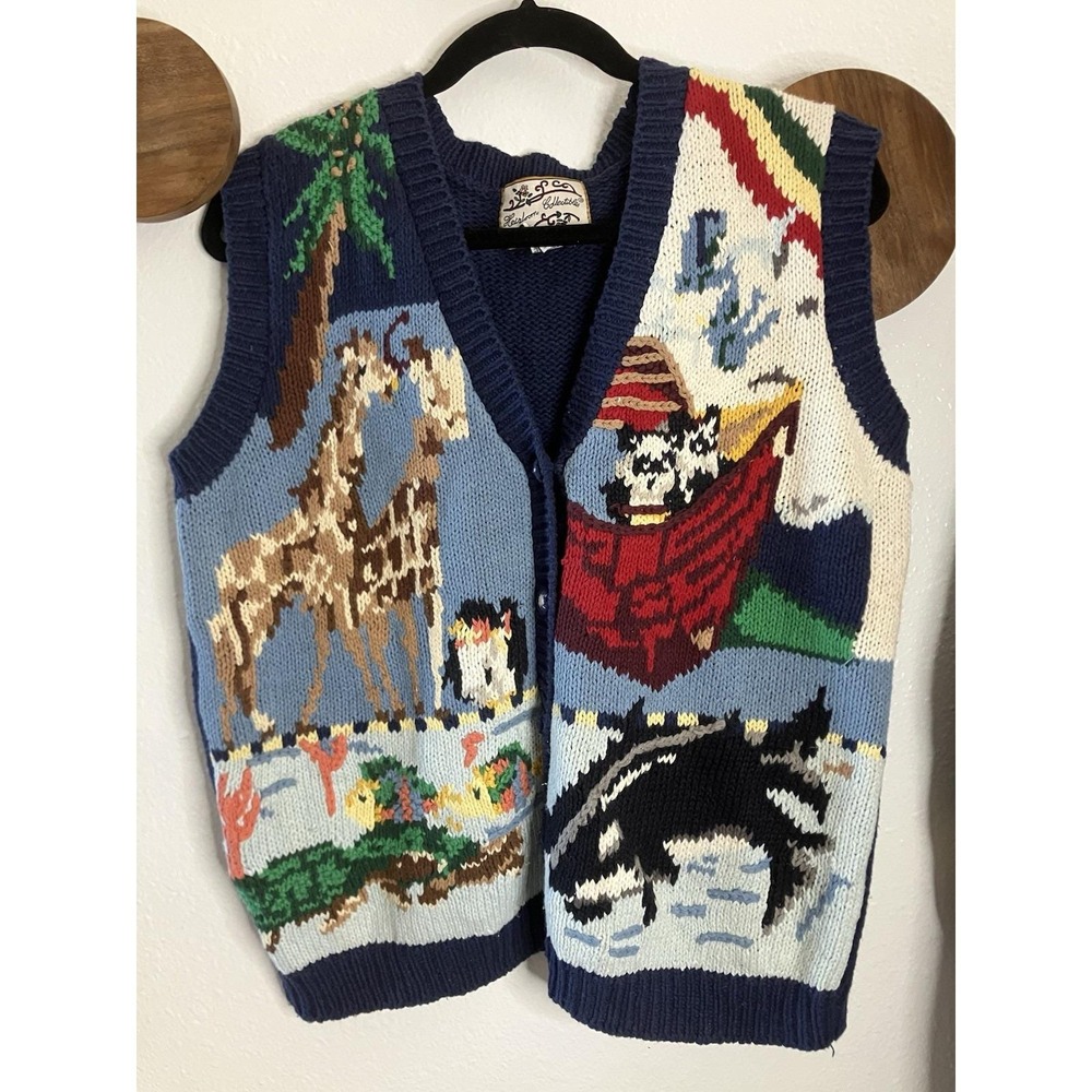 Vintage 1996 Heirloom Collectibles Noah's Ark Sweater Vest Embroidered Sz Medium